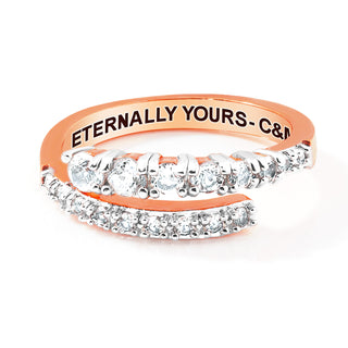 Rose Gold over Sterling Silver Engraved White Topaz Bypass Ring