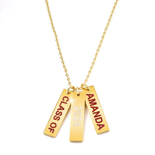 Graduation Charms Engraved Enamel Triple Tag Freestyle Class/ Graduation Necklace