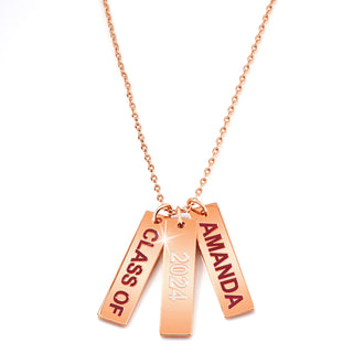 Graduation Charms Engraved Enamel Triple Tag Freestyle Class/ Graduation Necklace