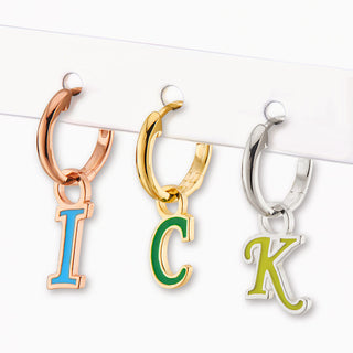 Enamel Uppercase Cursive Initial Huggie Hoop Earrings