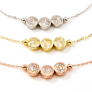 Pave CZ Initials Slider Charm Pave Initials Station Necklace