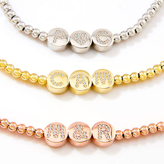 Pave CZ Initials Slider Charm Pave Initials Station Beaded Necklace
