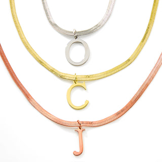 Herringbone Chain Bold Initial Charm Necklace