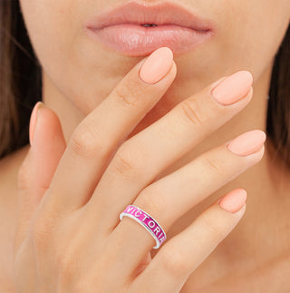 Silver Plated 4.5mm wide Birthmonth Enamel Name Band Ring