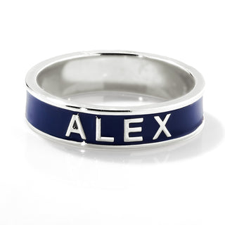 Silver Plated 4.5mm wide Birthmonth Enamel Name Band Ring