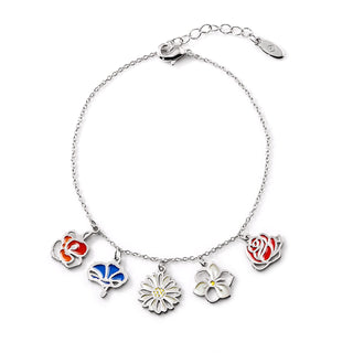 Silver Plated Enamel Birth Month Flower Charm Bracelet