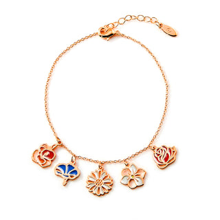 Rose Gold Plated Enamel Birth Month Flower Charm Bracelet