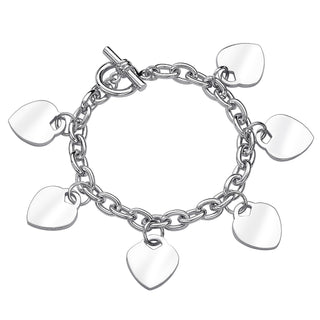 Silvertone Sweetheart Heart Charm Bracelet with Toggle