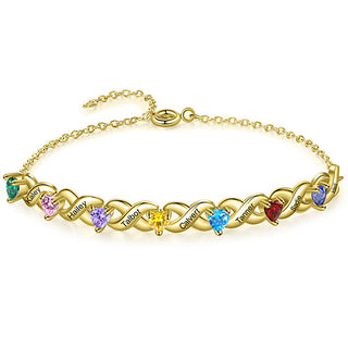 14K Gold Plated Engraved Heart Birthstone X Bracelet