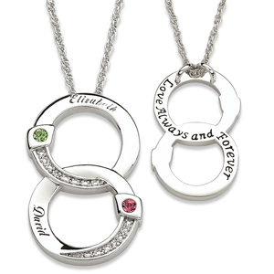 Couple's Name & Birthstone Circles Necklace with Diamond Accents
