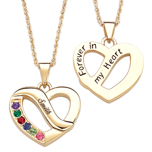 14K Gold Plated Family Name and Birthstone Heart Necklace