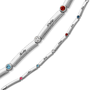 Mother's Birthstone & Name Bar Bracelet