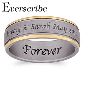 Two-Tone Titanium Outside/Inside Laser Engraved Wedding Band