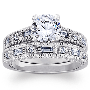 Rhodium Plated Round CZ Wedding Set