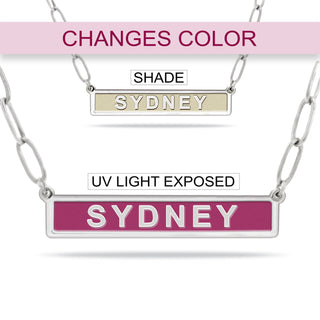 Silver Plated Personalized Chameleon Enamel Bar Paperclip Chain Necklace