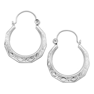 Sterling Silver 28mm Etched Gypsy Hoop Earrings