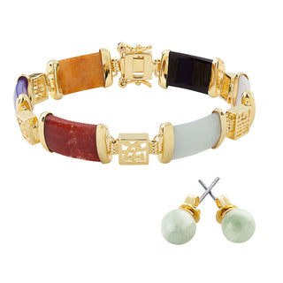 Genuine Jade Good Fortune Bracelet with Jade Earrings