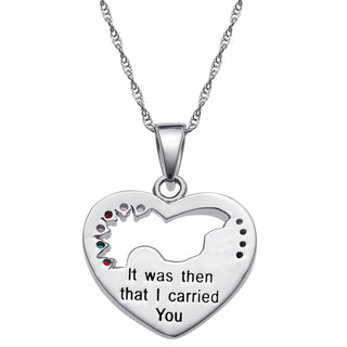 Sterling Silver Birthstone Footprints Necklace With Bonus Free Gift