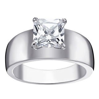 Silvertone Princess CZ Wide Band Wedding Ring