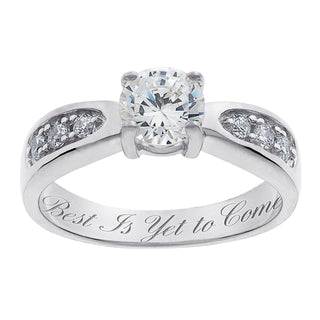 Sterling Silver Brilliant CZ Engraved Wedding Ring