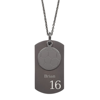 Black Stainless Steel Soccer Engraved Dog Tag Necklace