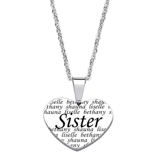Everscribe Sister Engraved Names Heart Necklace
