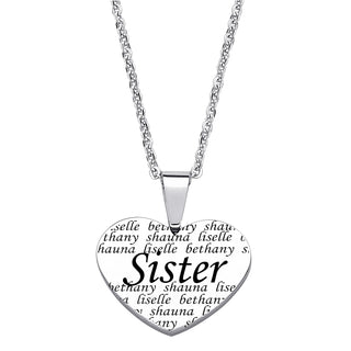 Everscribe Sister Engraved Names Heart Necklace