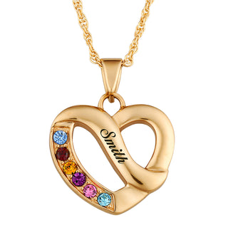 Women's 14K Gold Plated Family Name & Birthstone Heart Necklace