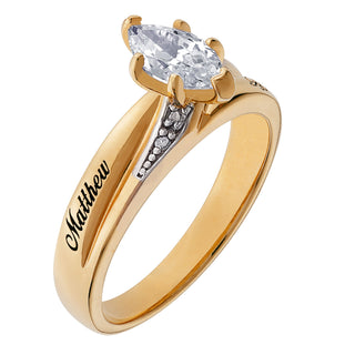 14K Gold over Sterling CZ Diamond Wedding Name Ring