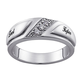 Platinum Plated Sterling Silver Wide CZ Wedding Name Band