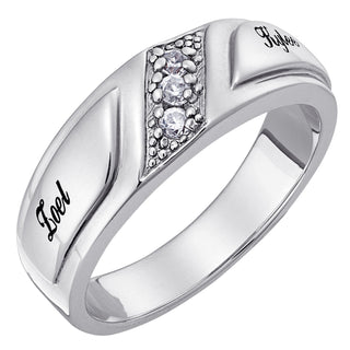 Platinum Plated Sterling Silver Wide CZ Wedding Name Band