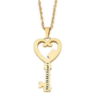Couples Name & Birthstone Heart Key Necklace with Diamond Accent