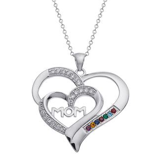 MOM Heart Family Birthstone Pendant