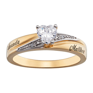 14K Gold over Sterling Heart Cut C.Z. with Diamond Engravable Ring