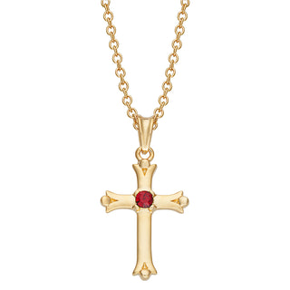 Goldtone Kid's Garnet Birthstone Cross Pendant