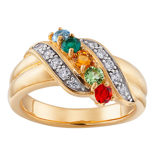 14K Gold over Sterling Family Bypass Birthstone Ring with CZ's