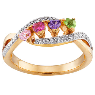 Mother's 14K Gold over Sterling Family Heart Birthstone Ring with CZ
