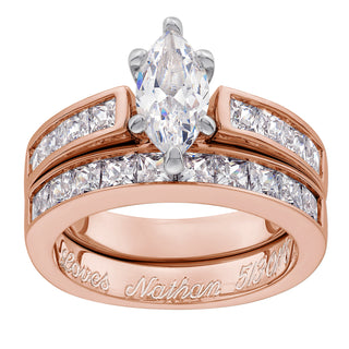 14K Rose Gold over Sterling Sparkling Marquise Wedding Ring Set