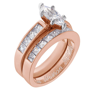 14K Rose Gold over Sterling Sparkling Marquise Wedding Ring Set