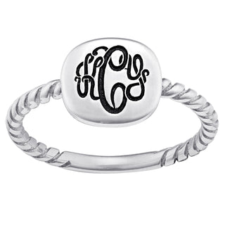 Sterling Silver Engraved Monogram Square Signet Ring