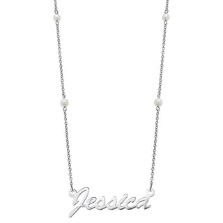 Sterling Silver Script Name Pendant on Pearl Chain Necklace