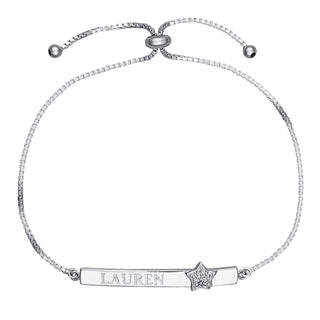 Sterling Silver Engravable Bar Adjustable Bracelet with Diamond Accent Star