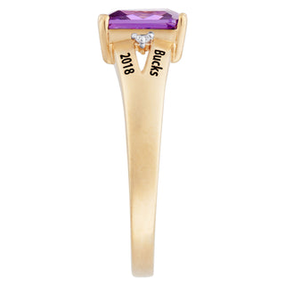 10K Yellow Gold Emerald-cut Birthstone and Diamond Accents Class Ring