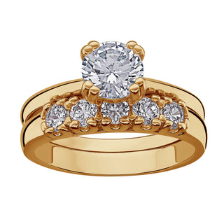 14K Gold Plated CZ 2-Piece Wedding Ring Set
