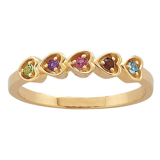 14K Gold over Sterling Sister's Running Hearts Birthstone Ring
