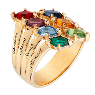 18K Gold over Sterling Family Marquise Birthstone Name Ring