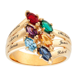 18K Gold over Sterling Family Marquise Birthstone Name Ring