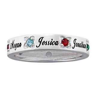 Sterling Silver Engraved Mother's Name & Birthstone Ring
