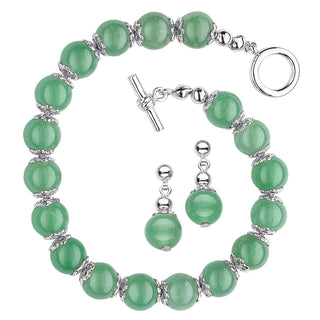 Genuine Jade Bead Bracelet & Earrings Set