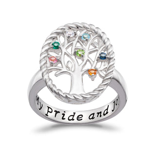 Sterling Silver Birthstone Family Tree Ring